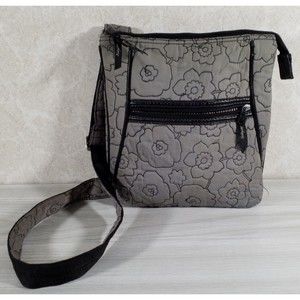 Thirty One Gray Quilted Poppy Floral Crossbody Shoulder Bag Purse